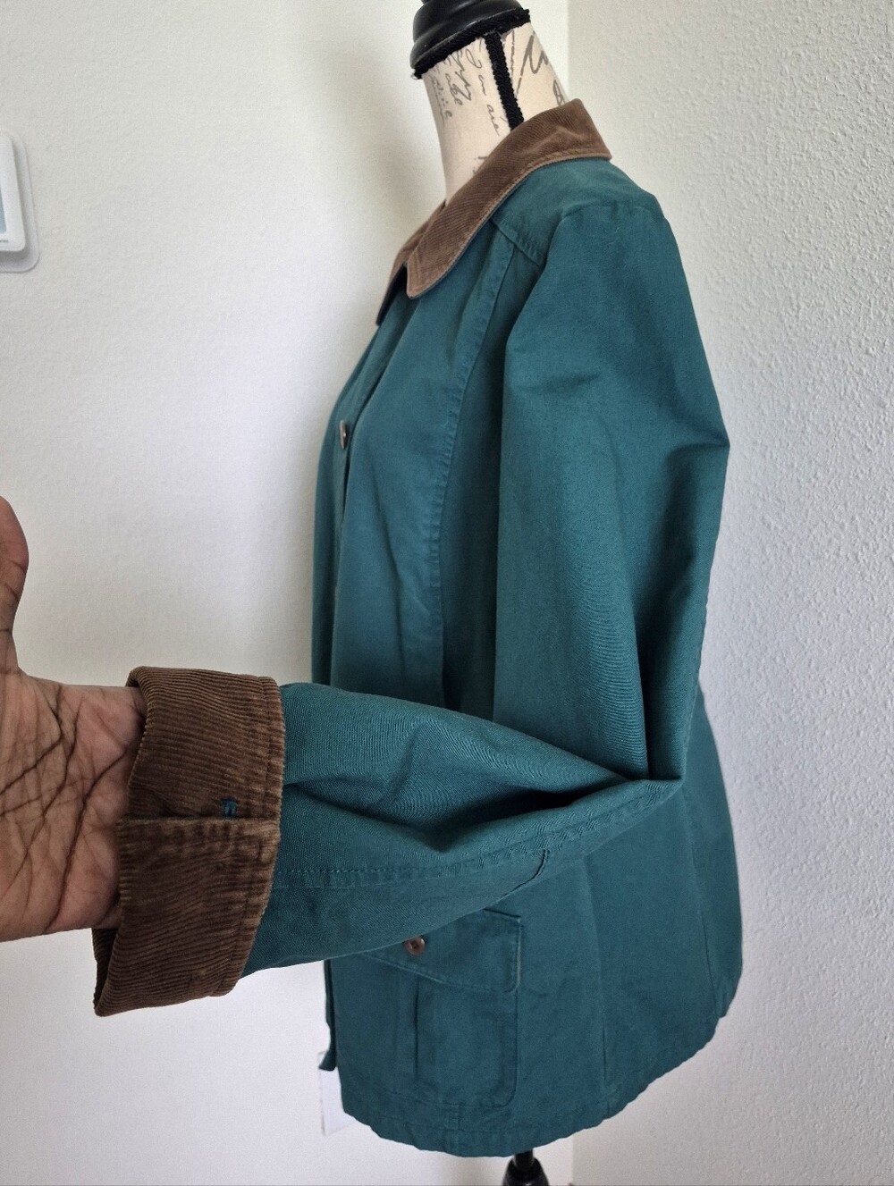 LL Bean Womens Adirondack Plaid Flannel-Lined Barn Coat M Green Chore Jacket - Picture 12 of 16